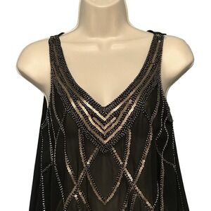 Molly Bracken Womens Top XS Black Sheer Sequins Beads Festive Party Whimsigoth